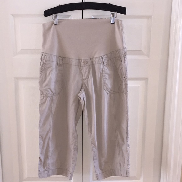 Thyme Maternity Ladies Cargo Capris Beige Size Large - Picture 1 of 14